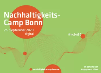 Der grün-orangene Banner von dem digitalen NachhaltigkeitsCamp Bonn 2020.
